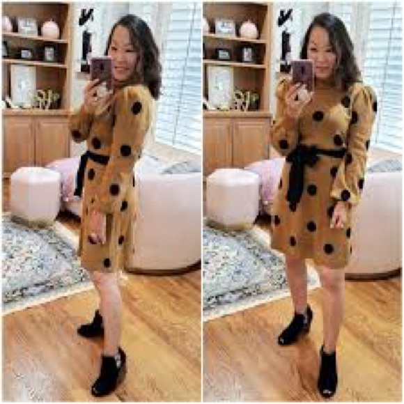 Who What Wear Tan Long Sleeve Turtleneck Dress - Picture 3 of 8